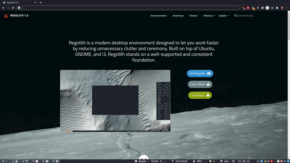 Showcasing opening and navigating applications via keyboard shortcuts in Regolith. An app called screenkey is running to show the key presses going on.